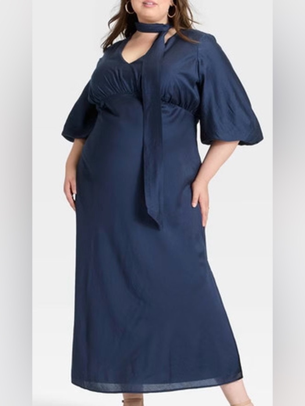 a new day Navy Blue Maxi Dress with Tie Neck